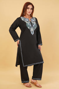 Kashmiri Aari embroidery Cotton Co-ord set Size-44 (Black)