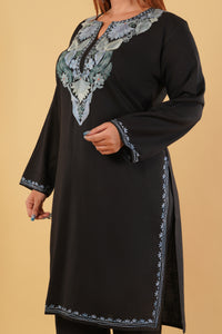 Kashmiri Aari embroidery Cotton Co-ord set Size-44 (Black)
