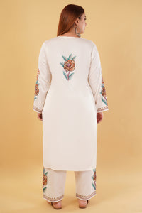 Kashmiri Aari embroidery Jaam Cotton Co-ord set Size-46 (White)