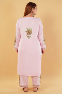 Kashmiri Aari embroidery Jaam Cotton Co-ord set Size-46 (Pink)