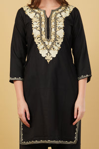 Kashmiri Aari embroidery Cotton Co-ord set Size-40 (Black)