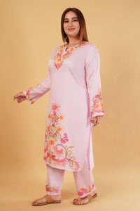 Kashmiri Aari embroidery Jaam Cotton Co-ord set Size-46 (Pink)