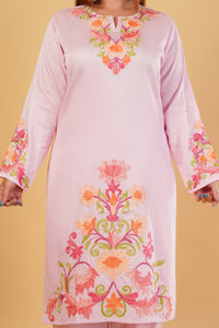 Kashmiri Aari embroidery Jaam Cotton Co-ord set Size-46 (Pink)