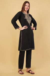 Kashmiri Aari embroidery Cotton Co-ord set Size-40 (Black)