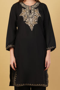 Kashmiri Aari embroidery Cotton Co-ord set Size-40 (Black)