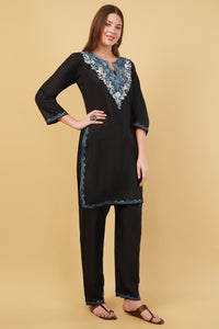 Kashmiri Aari embroidery Cotton Co-ord set Size-40 (Black)