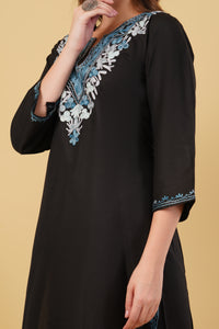 Kashmiri Aari embroidery Cotton Co-ord set Size-40 (Black)