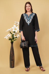 Kashmiri Aari embroidery Cotton Co-ord set Size-40 (Black)