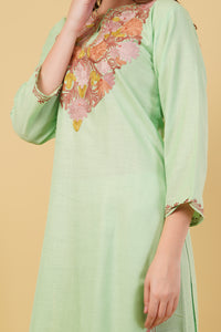 Kashmiri Aari embroidery Cotton Co-ord set Size-40(Green)
