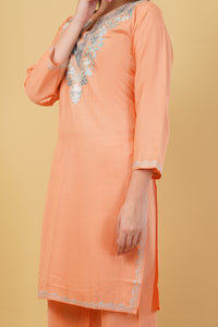 Kashmiri Aari embroidery Cotton Co-ord set Size-40(2)(Peach)