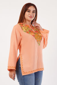 Kashmiri Aari embroidery Cotton Short Kurti Size-44(Peach)