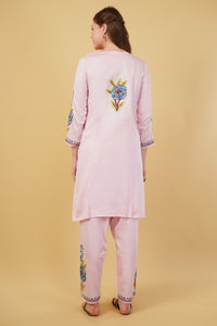 Kashmiri Aari embroidery Jaam Cotton Co-ord set Size-42(Pink)