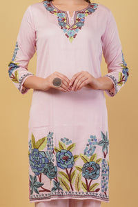 Kashmiri Aari embroidery Jaam Cotton Co-ord set Size-42(Pink)