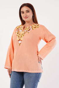 Kashmiri Aari embroidery Cotton Short Kurti Size-44(Peach)