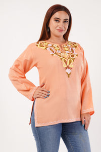 Kashmiri Aari embroidery Cotton Short Kurti Size-44(Peach)