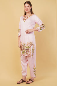 Kashmiri Aari embroidery Jaam Cotton Co-ord set Size-42(Pink)