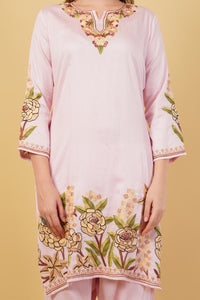 Kashmiri Aari embroidery Jaam Cotton Co-ord set Size-42(Pink)