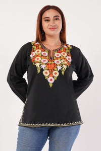 Kashmiri Aari embroidery Cotton Short Kurti Size-44(Black)