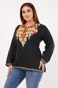 Kashmiri Aari embroidery Cotton Short Kurti Size-44(Black)