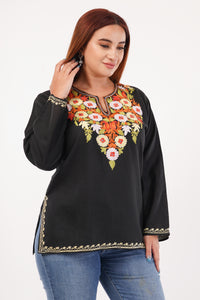 Kashmiri Aari embroidery Cotton Short Kurti Size-44(Black)