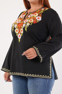 Kashmiri Aari embroidery Cotton Short Kurti Size-44(Black)