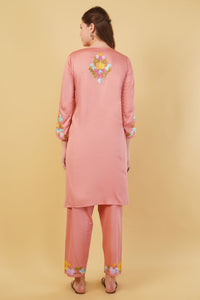 Kashmiri Aari embroidery Jaam Cotton Co-ord set Size-42(Salmon Pink)