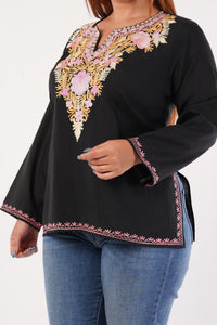 Kashmiri Aari embroidery Cotton Short Kurti Size-44(Black)