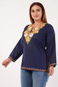 Kashmiri Aari embroidery Cotton Short Kurti Size-44(Navy Blue)