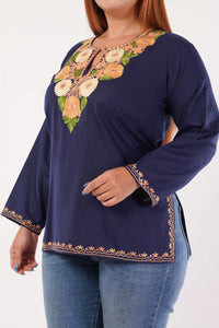 Kashmiri Aari embroidery Cotton Short Kurti Size-44(Navy Blue)