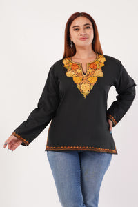 Kashmiri Aari embroidery Cotton Short Kurti Size-44(Black)