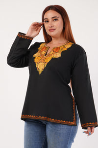 Kashmiri Aari embroidery Cotton Short Kurti Size-44(Black)