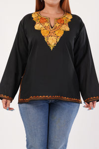 Kashmiri Aari embroidery Cotton Short Kurti Size-44(Black)