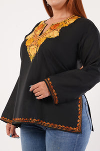 Kashmiri Aari embroidery Cotton Short Kurti Size-44(Black)
