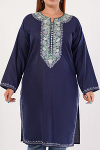 Kashmiri Aari embroidery Cotton Long Kurti Size-44(Navy Blue)