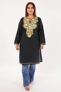 Kashmiri Aari embroidery Cotton Long Kurti Size-44(Black)