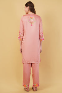 Kashmiri Aari embroidery Jaam Cotton Co-ord set Size-42(Salmon Pink)