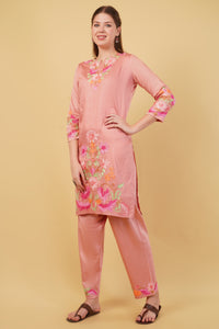 Kashmiri Aari embroidery Jaam Cotton Co-ord set Size-42(Salmon Pink)
