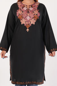 Kashmiri Aari embroidery Cotton Long Kurti Size-44(Black)