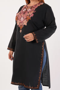 Kashmiri Aari embroidery Cotton Long Kurti Size-44(Black)