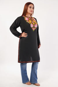 Kashmiri Aari embroidery Cotton Long Kurti Size-54(Black)