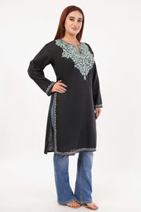 Kashmiri Aari embroidery Cotton Long Kurti Size-44(Black)