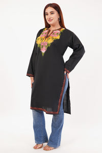 Kashmiri Aari embroidery Cotton Long Kurti Size-52(Black)