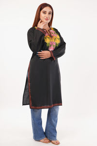 Kashmiri Aari embroidery Cotton Long Kurti Size-52(Black)