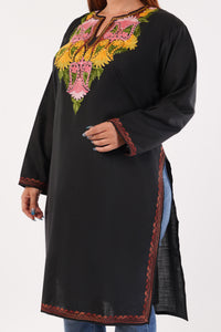 Kashmiri Aari embroidery Cotton Long Kurti Size-52(Black)