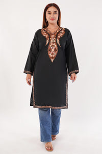 Kashmiri Aari embroidery Cotton Long Kurti Size-44(Black)