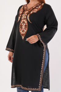 Kashmiri Aari embroidery Cotton Long Kurti Size-44(Black)