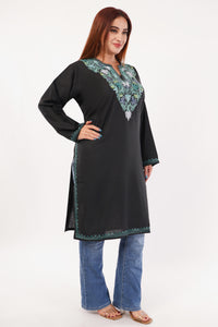 Kashmiri Aari embroidery Cotton Long Kurti Size-54(Black)