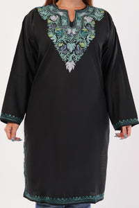 Kashmiri Aari embroidery Cotton Long Kurti Size-54(Black)