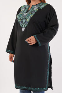 Kashmiri Aari embroidery Cotton Long Kurti Size-54(Black)