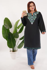 Kashmiri Aari embroidery Cotton Long Kurti Size-54(Black)